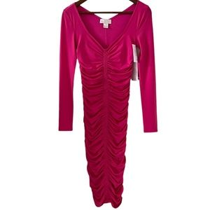 Rachel Parcell NEW Pink Yarrow Ruched Long Sleeve Dress Size XXS